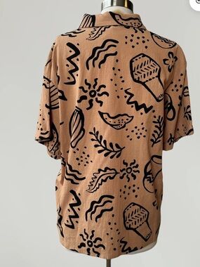 Neutral Beige Top with Black Abstract Print